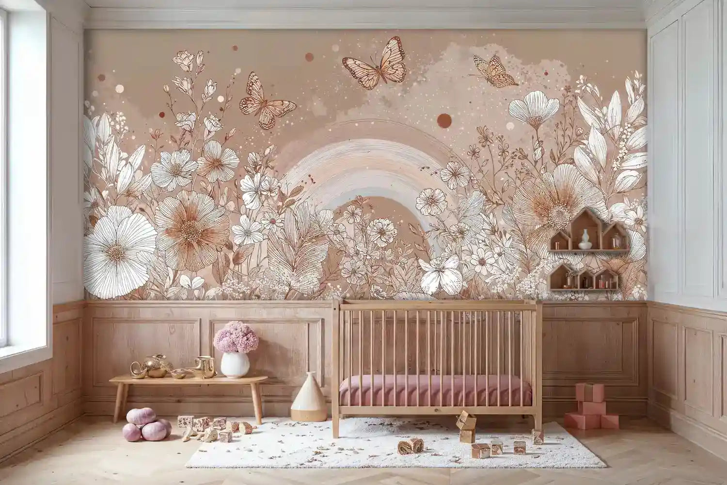 Butterflies and Wildflower Rainbow Wall Mural