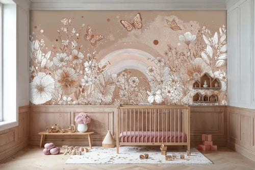 Butterflies and Wildflower Rainbow Wall Mural