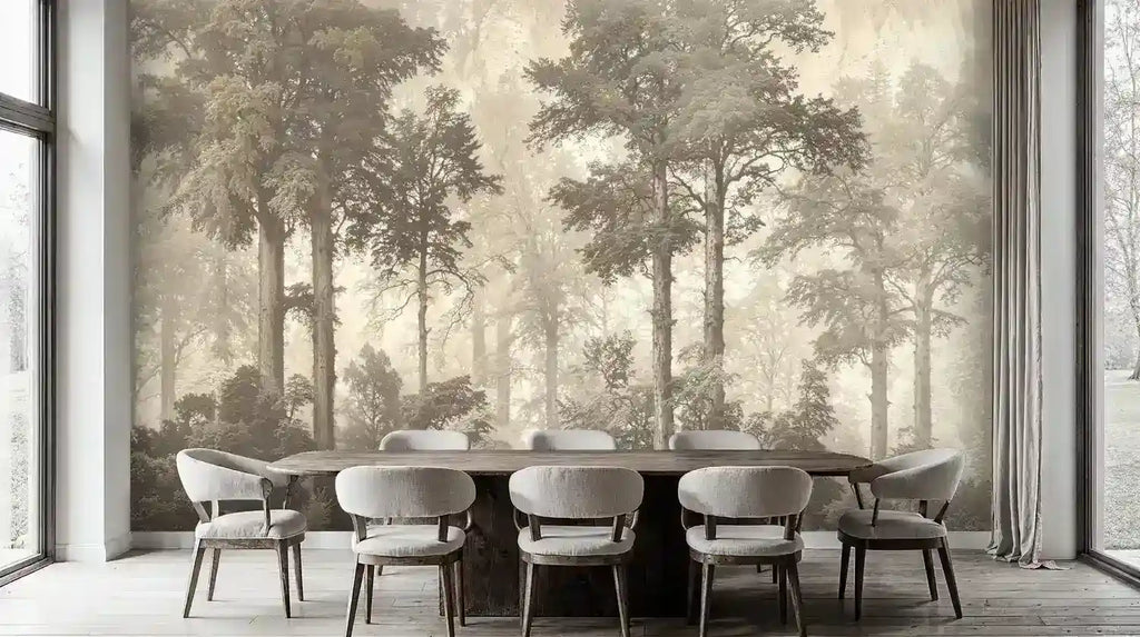 Misty Forest Wall Mural Sepia