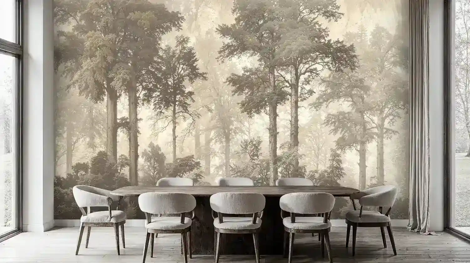 Misty Forest Wall Mural Sepia
