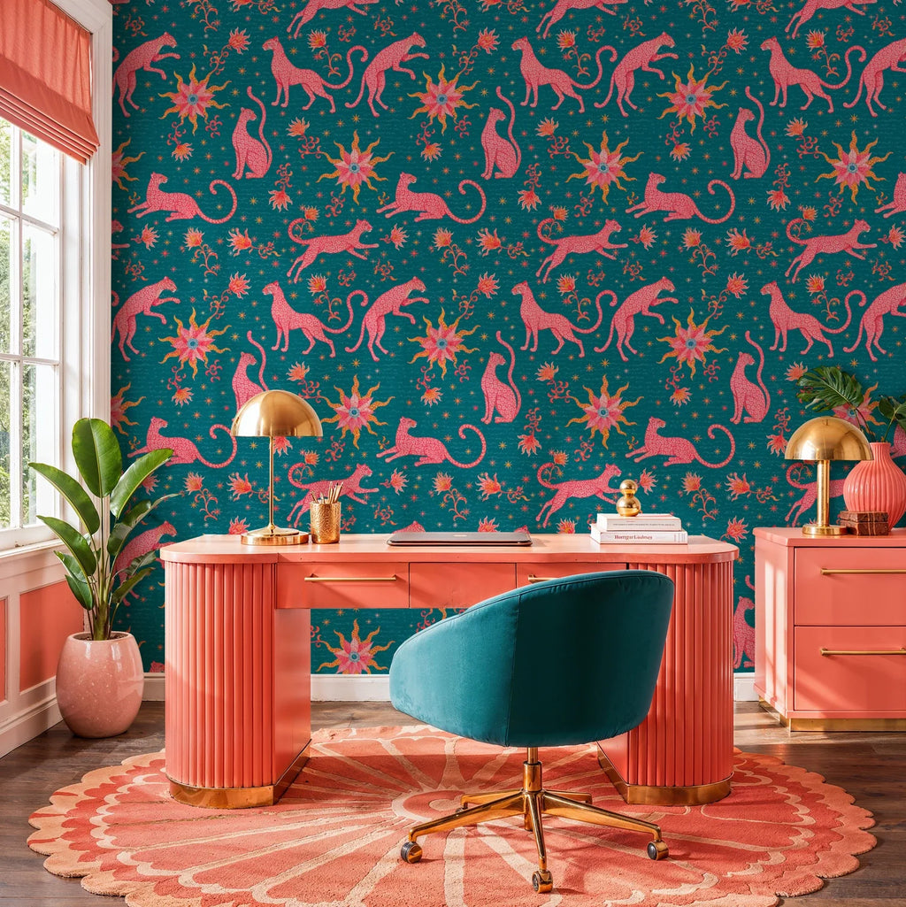 Pink Leopards and Celestial Suns Wallpaper