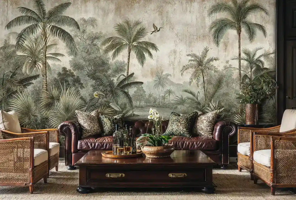 Tropical Paradise with Herons Wall Mural
