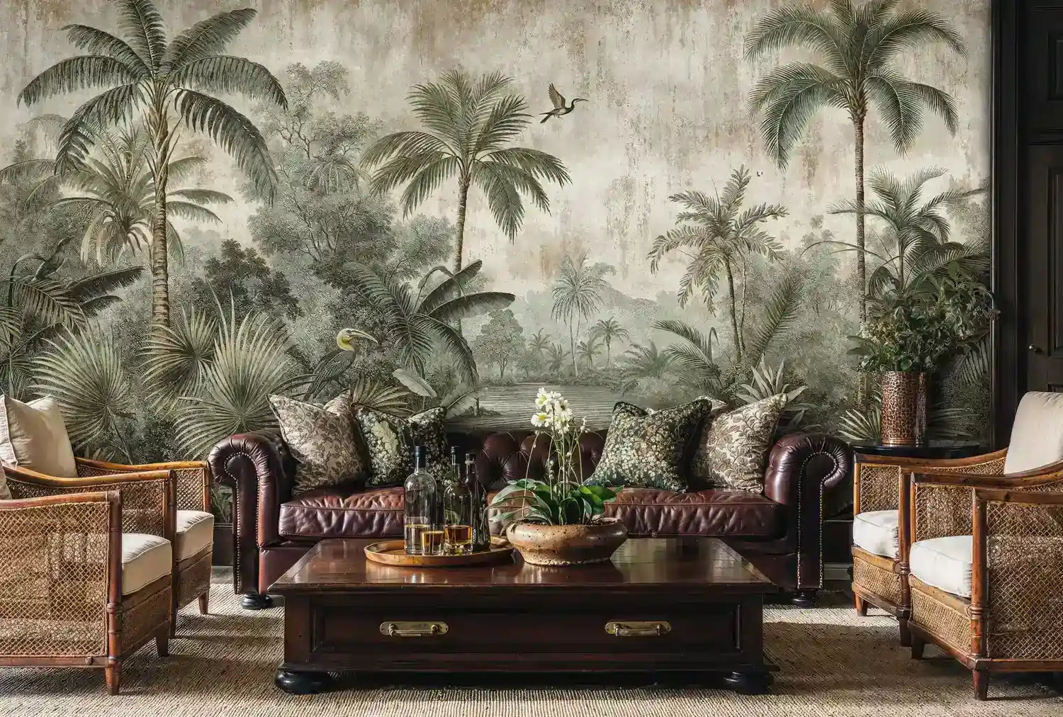 Tropical Paradise with Herons Wall Mural